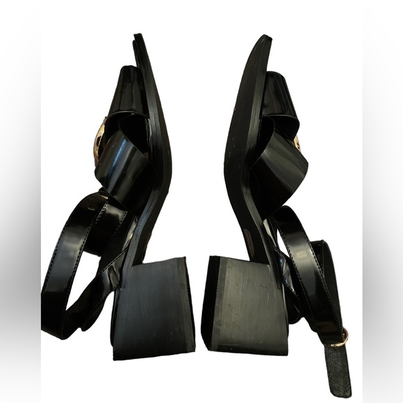 Jeffrey Campbell X Free People Black Gold square heel Sandals wrap around ankle - Picture 6 of 8